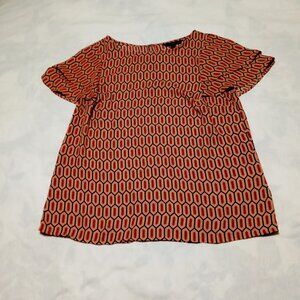 Banana Republic Women's Geometric Ruffled Cap Sleeve Blouse Multicolored Size S